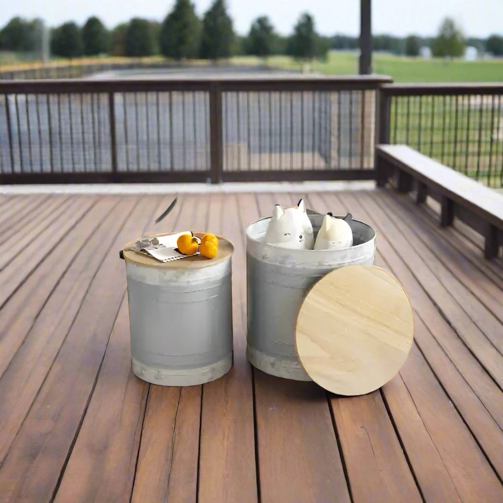 Oak & Iron Cocktail Tables (Set of 2)