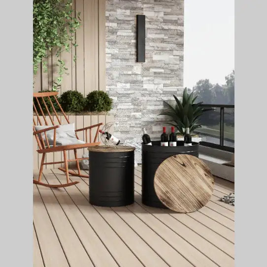 Oak & Iron Cocktail Tables (Set of 2)